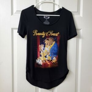 Disney Women Beauty and the Beast Black Distressed Graphic T-shirt XS